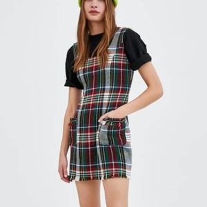 Zara TRF plaid tartan pinafore pocket dress size S
